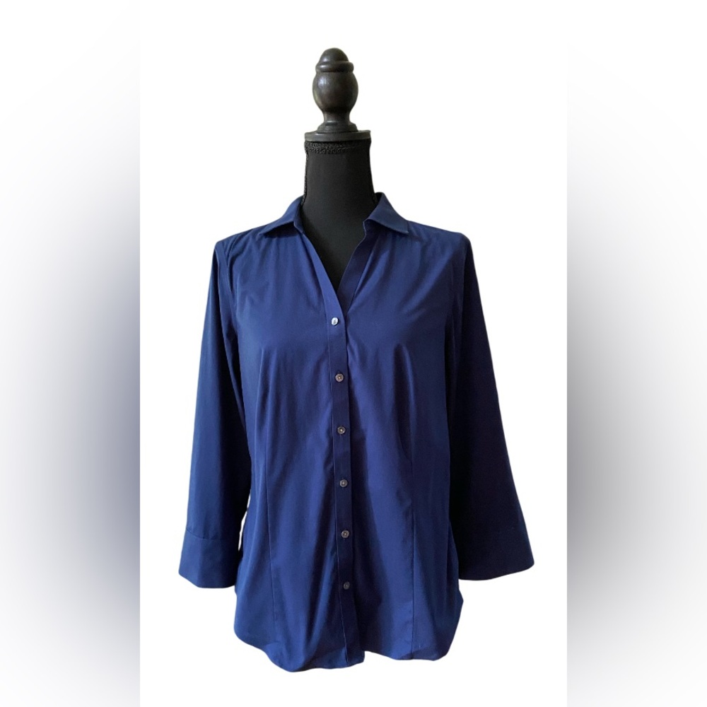 Talbots: Women's Blue Button-Up Business Casual Shirt